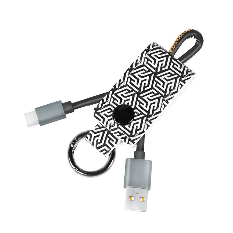 CABLU alimentare si date LOGILINK, pt. smartphone, USB 2.0 (T) la USB 2.0 Type-C (T), 0.22m, cu breloc, din piele, negru/ alb, 