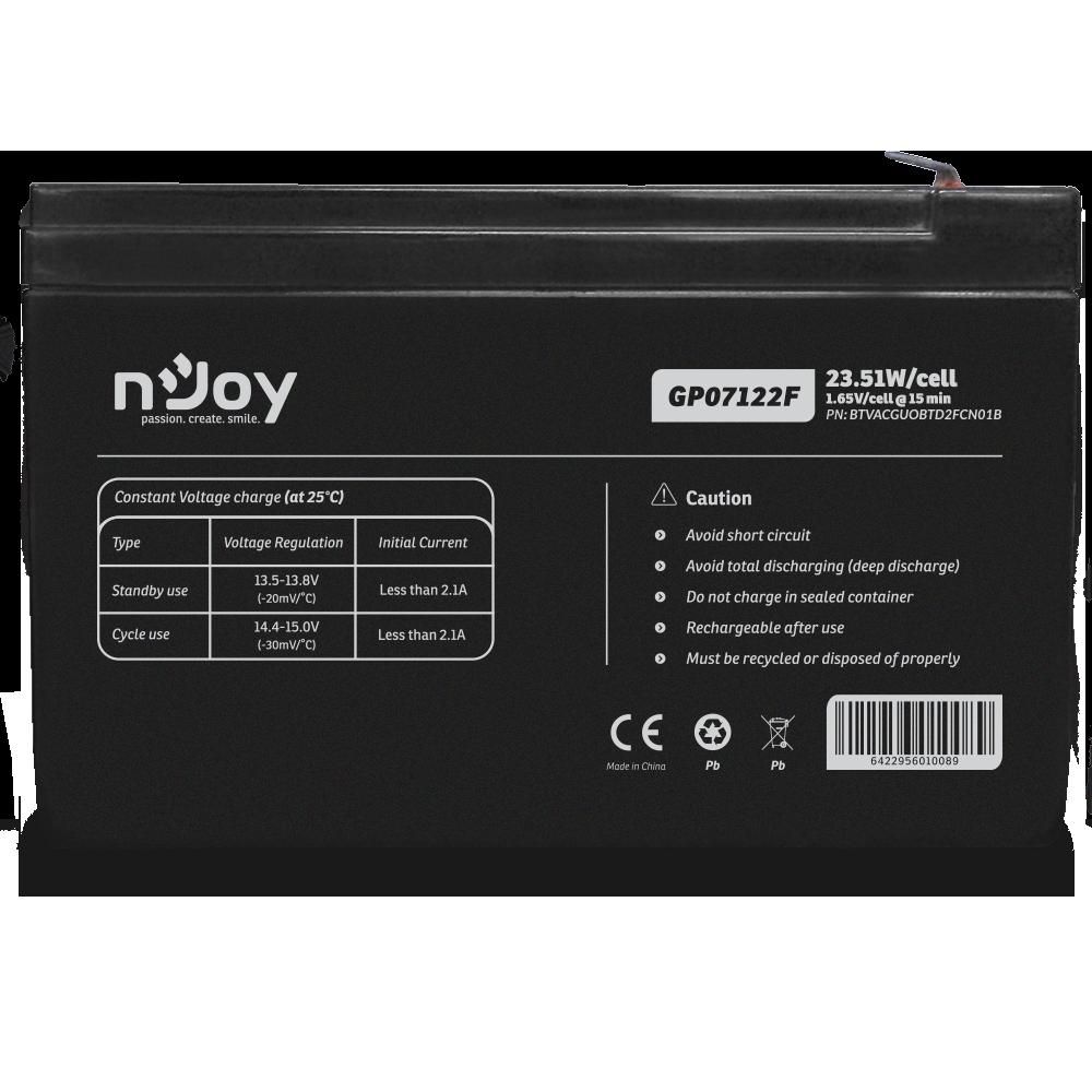 nJoy | BTVACGUOBTD2FCN01B | GP07122F | Baterie UPS  | 12 V | 7 A | Borne F2 | 23,1 W | 151 x 65 x 95 mm_1