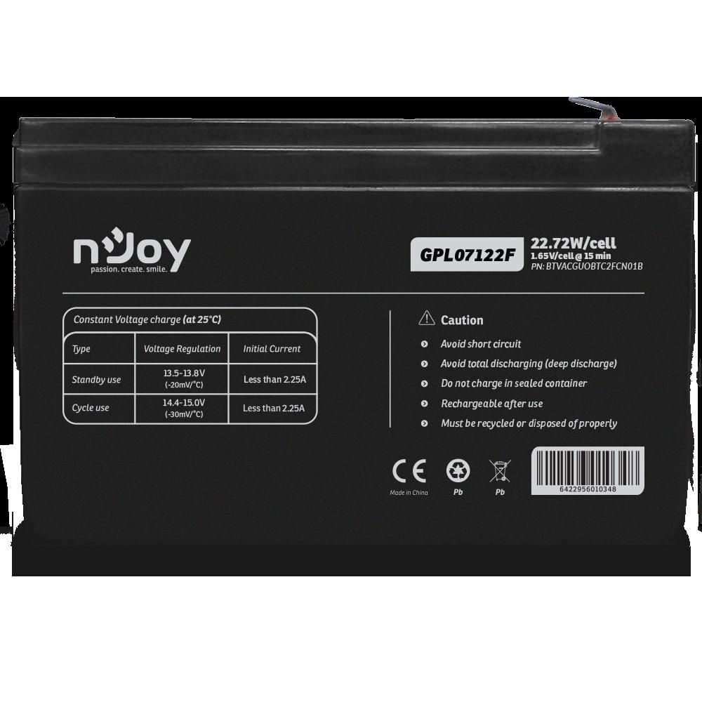 nJoy | BTVACGUOBTC2FCN01B | GPL07122F Long Life| Baterie UPS  | 12 V | 7 A | Borne F2 | 23 W | 151 x 65 x 95 mm_2