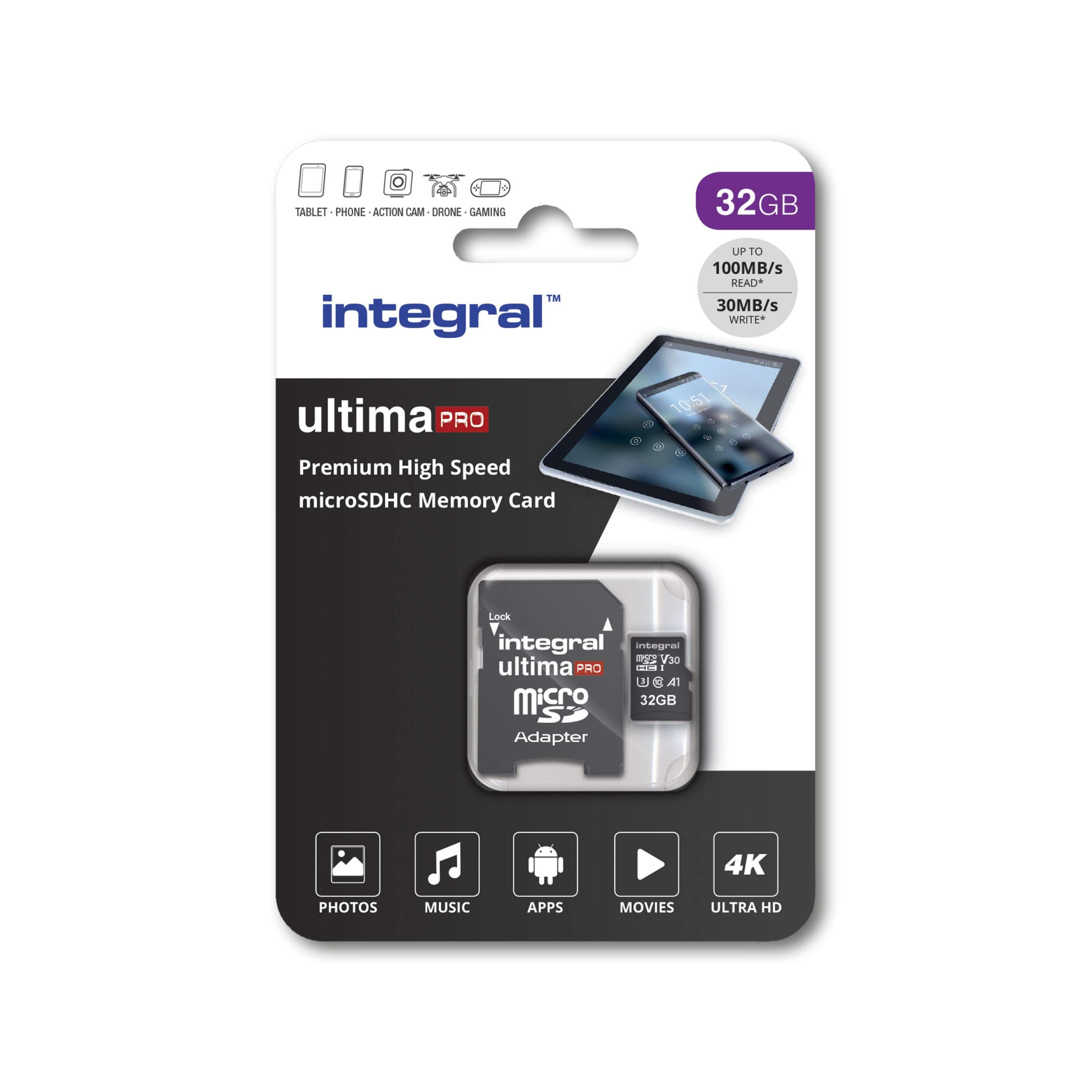 INTEGRAL 32GB High Speed microSDHC card V30 UHS-I U3 100/30_1