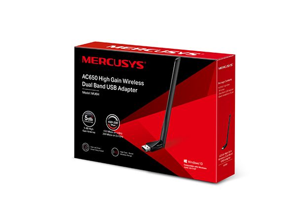 MERCUSYS Adaptor USB Dual Band High Speed Wireless AC650,  până la 200 Mbps în banda 2,4 GHz și 433 Mbps în banda de 5 GHz, Antena Haigh-Gain 5dBi, Standarde Wireless: IEEE 802.11b/g/n, IEEE 802.11a/n/ac, USB 2.0, Windows10/8.1/8/7/XP ._3