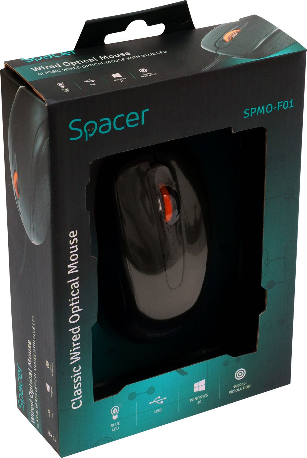MOUSE  Spacer, PC sau NB, cu fir, USB, optic, 1000 dpi, butoane/scroll 3/1, , negru, 