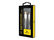 CABLU alimentare si date GEMBIRD, pt. smartphone, USB 2.0 (T) la Lightning (T), 1m, premium, cablu cu impletire din bumbac, alb cu conectori argintii,  CC-USB2B-AMLM-1M-BW2  (include TV 0.06 lei)