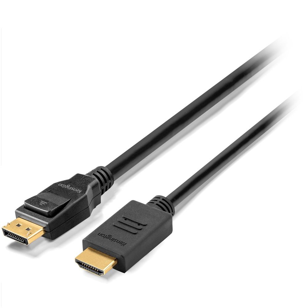CABLU video KENSINGTON, DisplayPort 1.2 (T) la HDMI 1.4 (T), 1.8m, rezolutie maxima 4K UHD (3840 x 2160) la 60 Hz, negru, 
