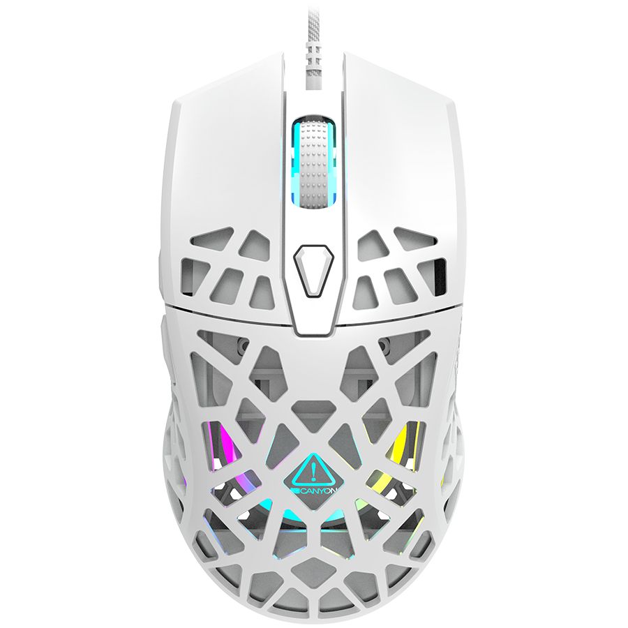 Puncher GM-20 High-end Gaming Mouse with 7 programmable buttons, Pixart 3360 optical sensor, 6 levels of DPI and up to 12000, 10 million times key life, 1.65m Ultraweave cable, Low friction with PTFE feet and colorful RGB lights, white, size:126x67.5x39.5mm, 110g_1
