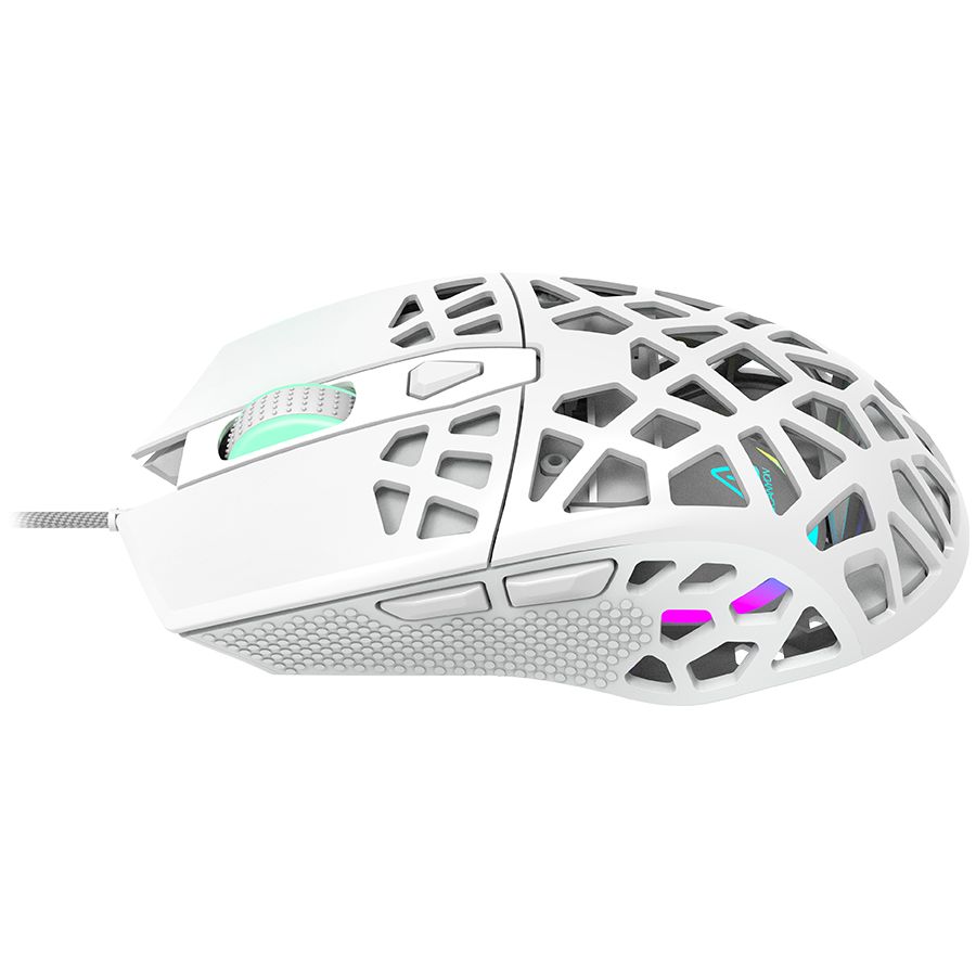 Puncher GM-20 High-end Gaming Mouse with 7 programmable buttons, Pixart 3360 optical sensor, 6 levels of DPI and up to 12000, 10 million times key life, 1.65m Ultraweave cable, Low friction with PTFE feet and colorful RGB lights, white, size:126x67.5x39.5mm, 110g_2