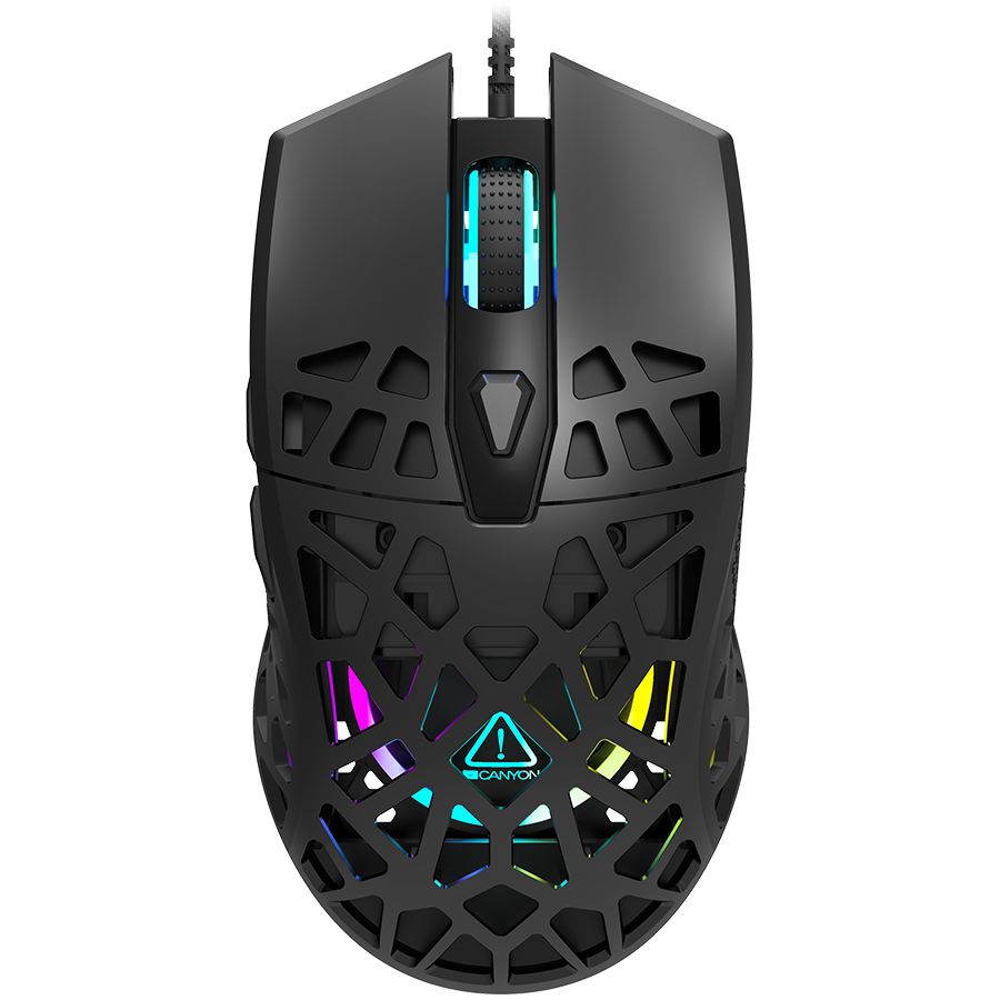 Puncher GM-20 High-end Gaming Mouse with 7 programmable buttons, Pixart 3360 optical sensor, 6 levels of DPI and up to 12000, 10 million times key life, 1.65m Ultraweave cable, Low friction with PTFE feet and colorful RGB lights, Black, size:126x67.5x39.5mm, 110g_1