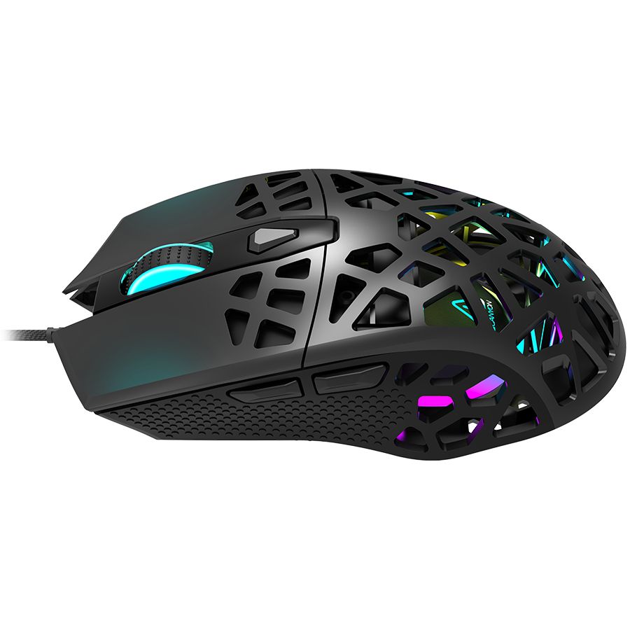 Puncher GM-20 High-end Gaming Mouse with 7 programmable buttons, Pixart 3360 optical sensor, 6 levels of DPI and up to 12000, 10 million times key life, 1.65m Ultraweave cable, Low friction with PTFE feet and colorful RGB lights, Black, size:126x67.5x39.5mm, 110g_2