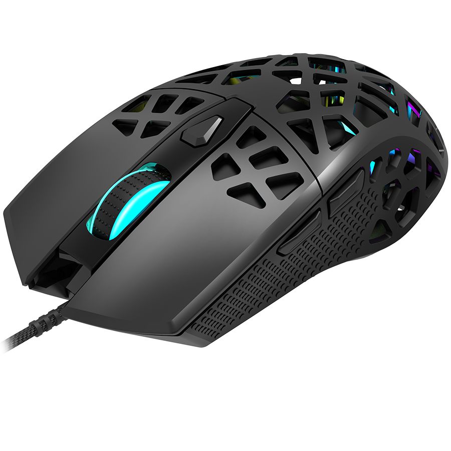 Puncher GM-20 High-end Gaming Mouse with 7 programmable buttons, Pixart 3360 optical sensor, 6 levels of DPI and up to 12000, 10 million times key life, 1.65m Ultraweave cable, Low friction with PTFE feet and colorful RGB lights, Black, size:126x67.5x39.5mm, 110g_3
