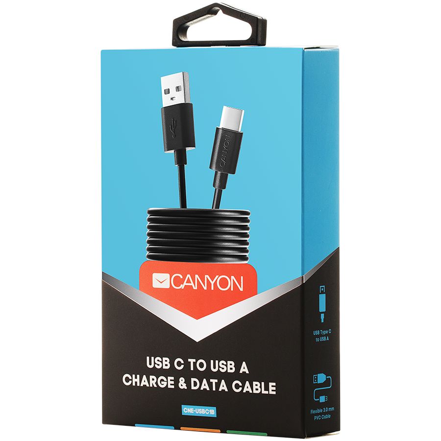 CANYON UC-1 Type C USB Standard cable, cable length 1m, Black, 15*8.2*1000mm, 0.018kg_2