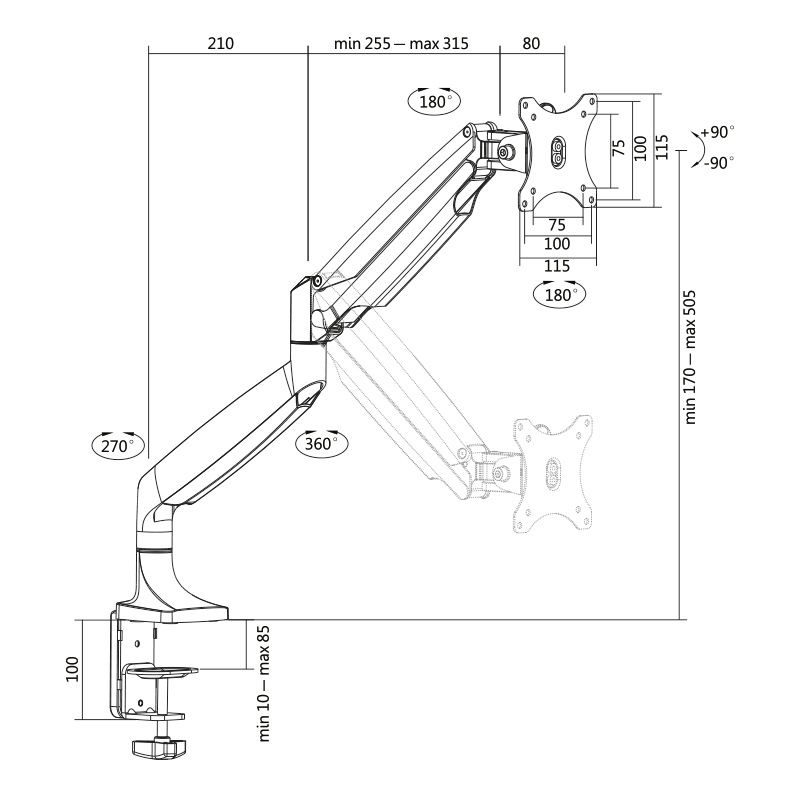 SUPORT de birou LOGILINK, pt 1 TV/monitor plat, curbat, diag. max 32 inch, rotatie, inclinare, pivotare, orizontala, verticala, totala, max 9 Kg, 