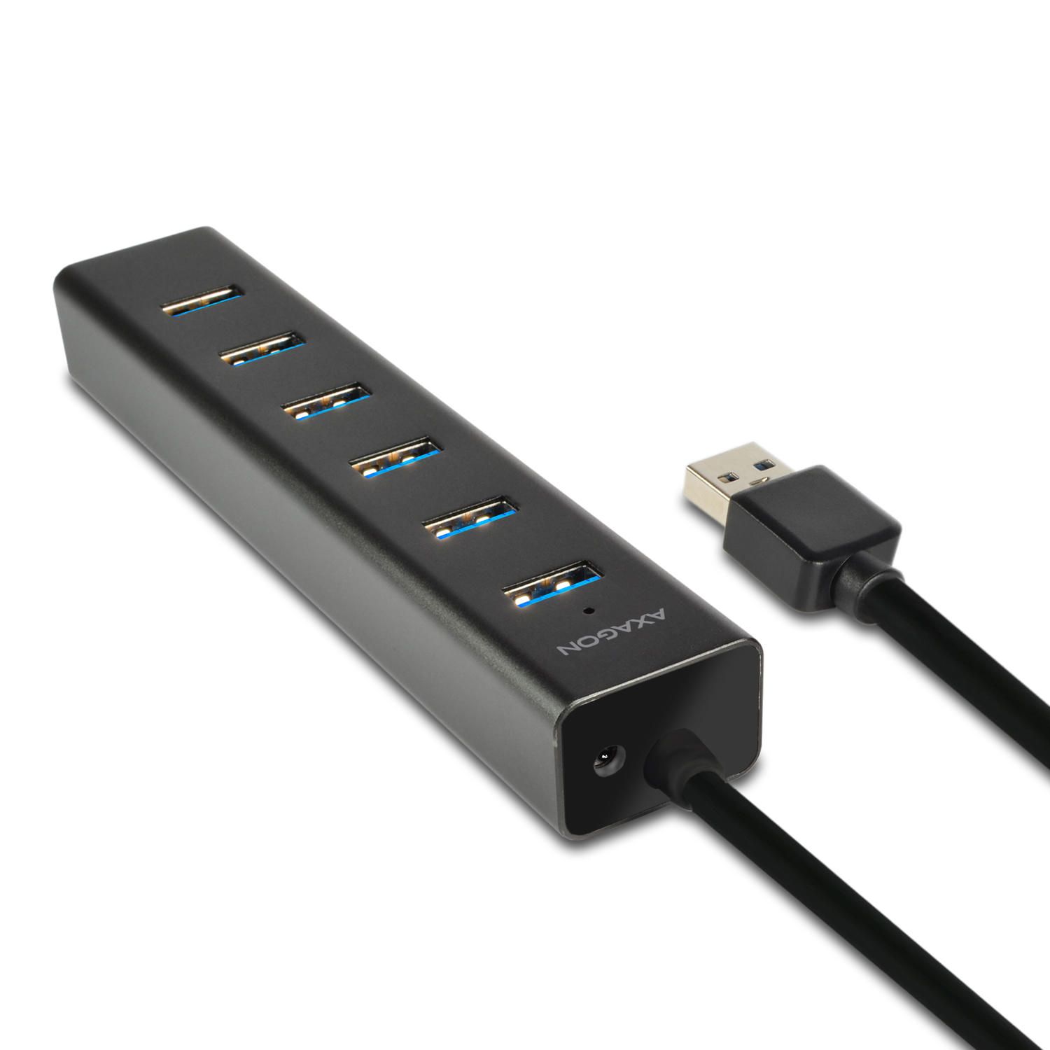 HUE-SA7BP, 7x USB3.0, Aluminiu, Charging Hub,  include adaptor alimentare, Negru_1