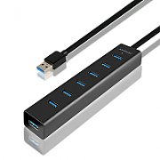 HUE-SA7BP, 7x USB3.0, Aluminiu, Charging Hub,  include adaptor alimentare, Negru