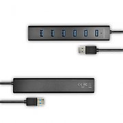 HUE-SA7BP, 7x USB3.0, Aluminiu, Charging Hub,  include adaptor alimentare, Negru