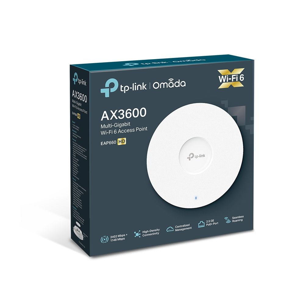 Wireless Access Point TP-Link EAP660 HD, AX3600 Wireless Dual Band Multi-Gigabit Ceiling Mount Access Point, Wireless Standards: IEEE 802.11ax/ac/n/g/b/a, Power Supply: 802.3at PoE, 1× 2.5 Gbps Ethernet Port, Ceiling /Wall Mounting (Kits included), 5 GHz: Up to 2402 Mbps, 2.4 GHz: Up to 1148 Mbps._6