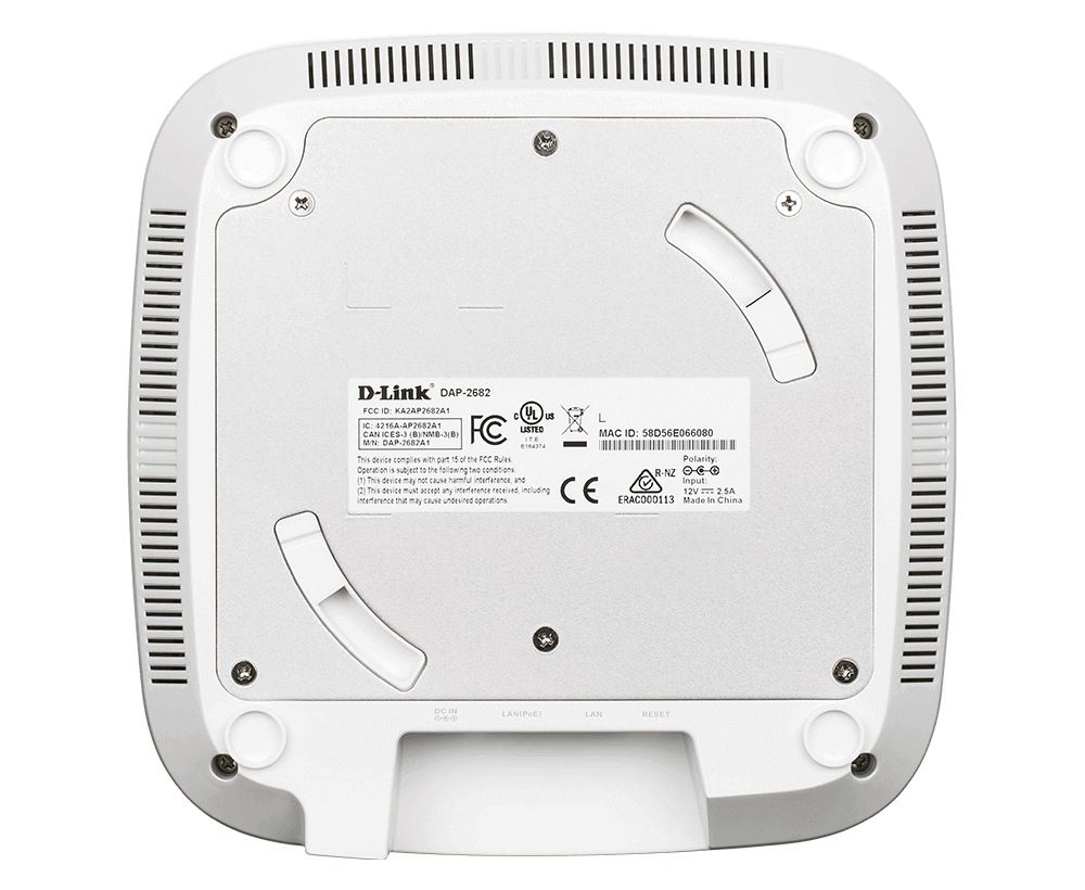 D-Link Wireless Wave 2 Dual-Band PoE Access Point, DAP-2682; 2x Gigabit PoE capable LAN port, MU-MIMO, 2.4GHz 600 Mbps, 5GHz 1700 Mbps, Mounting Wall/Ceiling, PoE Mode 802.3at, Dimensions 190 x 190 x 43.7 mm, Indoor._4