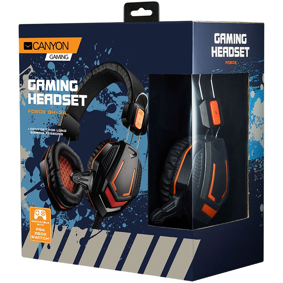CANYON Gaming headset 3.5mm jack with microphone and volume control, with 2in1 3.5mm adapter, cable 2M, Black, 0.36kg_2
