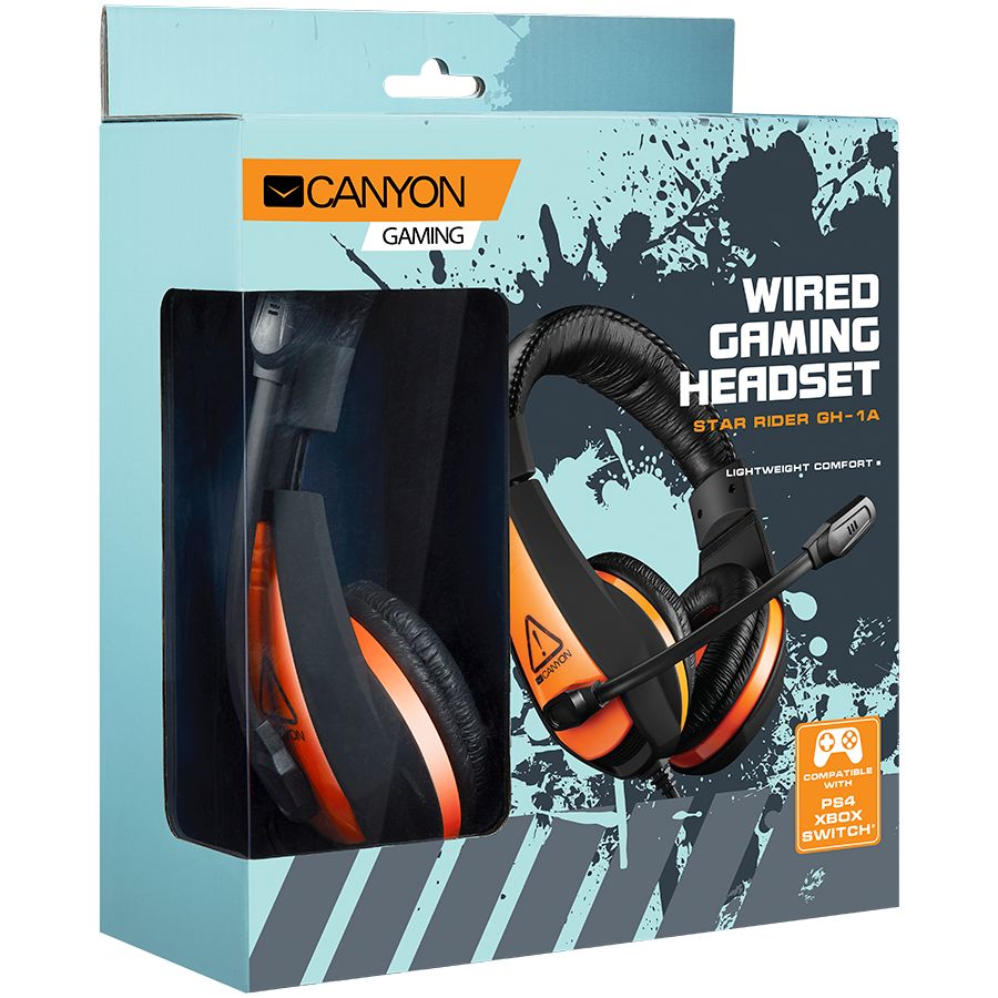 CANYON Gaming headset 3.5mm jack with adjustable microphone and volume control, with 2in1 3.5mm adapter, cable 2M, Black, 0.23kg_2