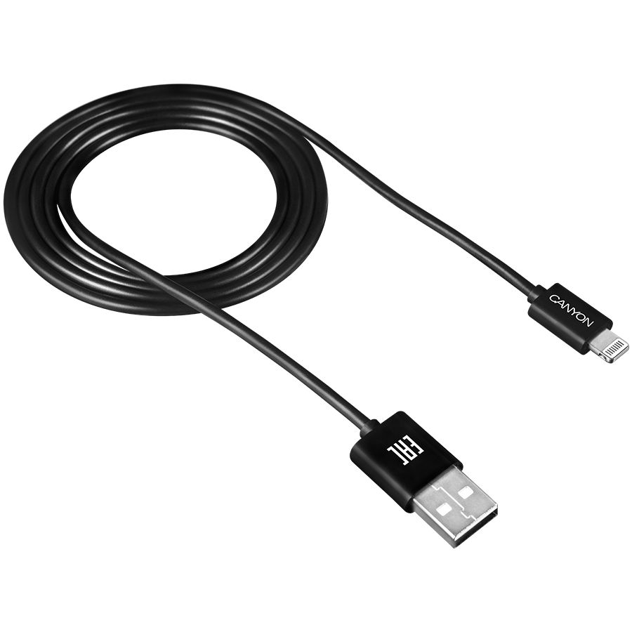 CANYON CFI-1 Lightning USB Cable for Apple, round, cable length 1m, Black, 15.9*7*1000mm, 0.018kg_1