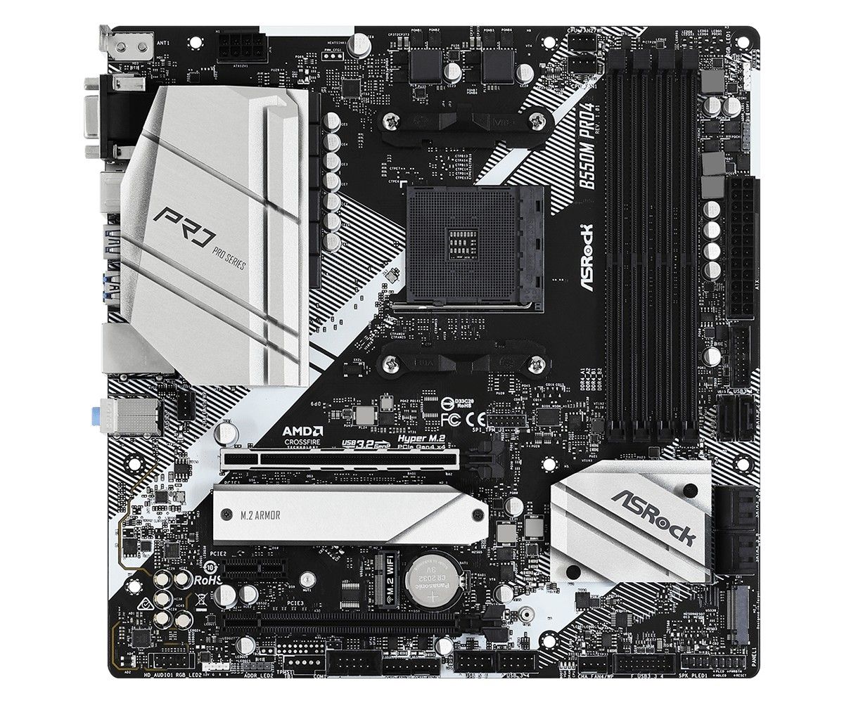 Placa de baza ASRock B550M Pro4, socket AM4, 4x DDR4 UDIMM, 6x SATA, 2x NVMe, 15x USB-A, 1x USB-C, mATX