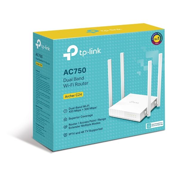 ROUTER TP-LINK wireless  750Mbps, 4 porturi 10/100Mbps, 4 antene externe, Dual Band AC750 