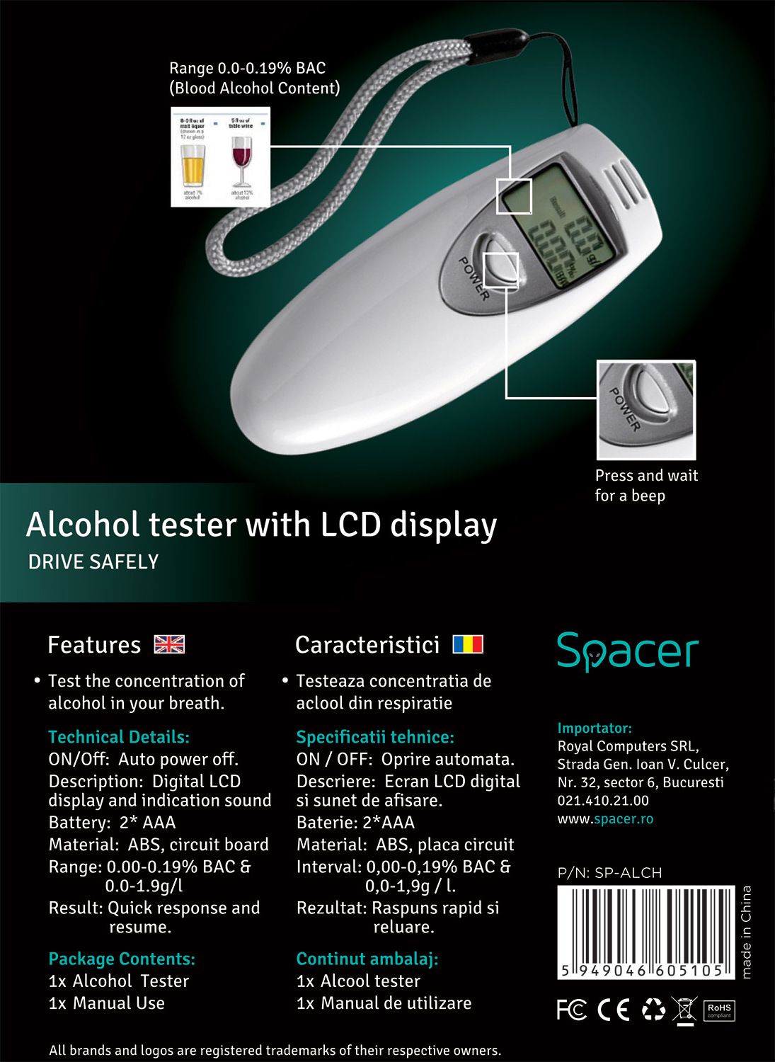 ALCOOL TESTER SPACER, LED Breath, 