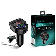 MODULATOR AUTO FM SPACER, Bluetooth 5.0. 1xUSB QC3.0 &ampamp 1xUSB max. 5V/3.1A, 12V-24V, max. 10-15m, mic max. 0-2m, format MP3/WMA, 206 canale 87.5-108Mhz, USB disk, microSD,  answer/reject/hang up/redial, black,  SPFM-01-QC  (include TV 0.15 lei)