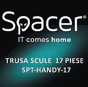 TRUSA scule SPACER contine 1 x ciocan, 1 x patent, 1 x surubelnita, 12 x capete surubelnita, 1 x cheie reglabila, 1 x protectie cauciuc ciocan, 1 x cutie transport si depozitare 