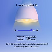 BEC LED wireless TP-LINK, 800lm, 8.7W, E27, intensitate reglabila, control prin smartph.cu apl.Kasa, ajustare automata a luminii in fct. de momentul zilei, lumineaza in diferite culori 