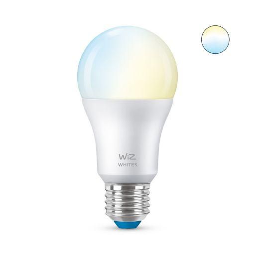 Bec LED inteligent WiZ Whites, Wi-Fi, A60, E27, 8W (60W), 220-240V, temperatura lumina reglabila (2700K-6500K), 806 lumeni, durata de viata 25.000 de ore, clasa energetica A+, compatibil Google Assistant/Alexa/Siri, dimensiuni 12.2x6cm;_1