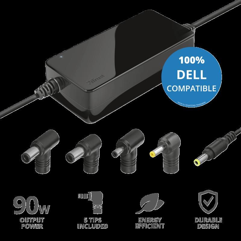 ALIMENTATOR Notebook TRUST la retea, compatibil Dell, 90 Watt, iesire 18 - 20 Volt, Include 4 tipuri de conectori de schimb, 
