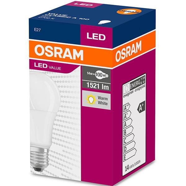 Bec Led Osram, E27, LED VALUE Classic A, 13W (100W) 220V, lumina calda (2700K), 1521 lumeni, durata de viata 15.000 ore, clasa energetica A+_1