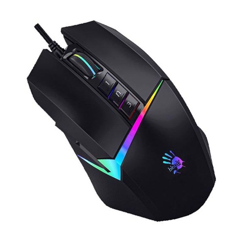 MOUSE A4tech, gaming, cu fir, USB, optic, 3200 dpi, butoane/scroll 8/1, iluminare, butoane programabile, negru, 