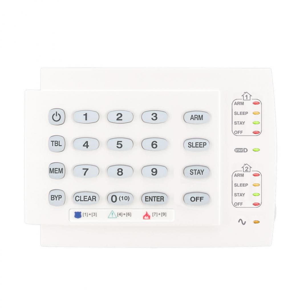 Tastatura Led Paradox, K10, 10 zone si 2 partitii, 10 leduri, tasta TBL, suporta 3 panici de la tastatura(panica, incendiu, medical), cablare 4 fire, usita de protectie pentru taste