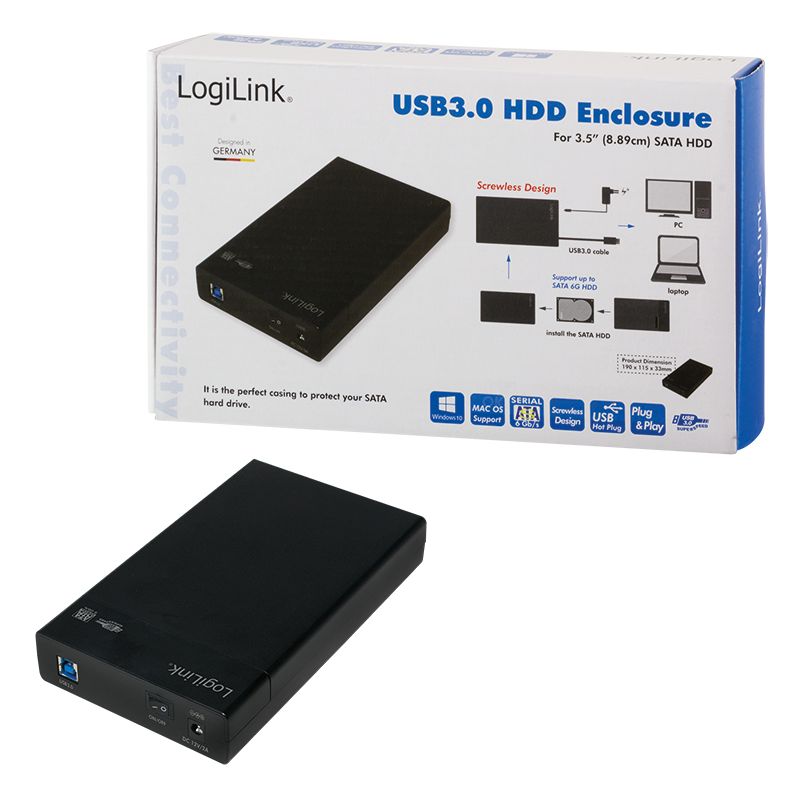 RACK extern LOGILINK, extern pt. HDD, 3.5 inch, S-ATA, interfata PC USB 3.0, aluminiu, negru, 