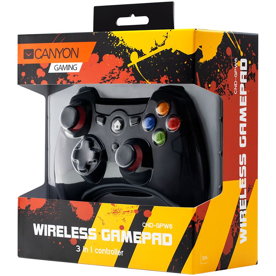CANYON GP-W6 2.4G Wireless Controller with Dual Motor, Rubber coating, 2PCS AA Alkaline battery ,support PC X-input mode/D-input mode, PS3, Android/nano size dongle,black_4