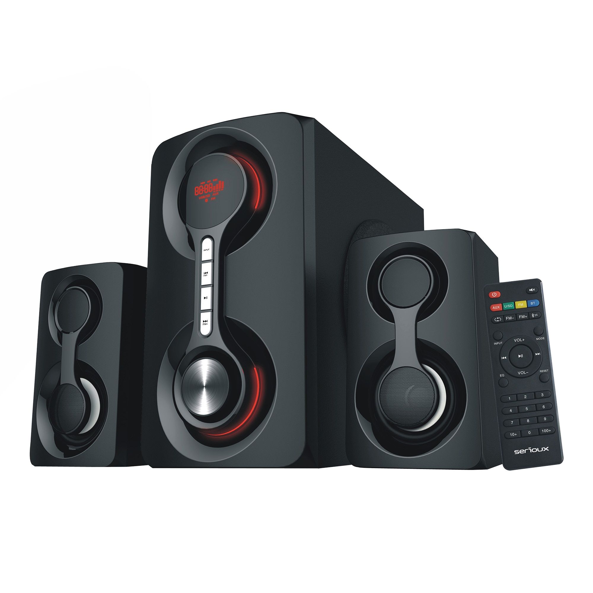 Boxe Serioux 2.1 SoundRise 2160W, putere totala 60W RMS, tip 2.1, sateliti 2 x 15W, subwoofer 30W, Conectivitate: Bluetooth, USB, AUX, SD, Radio FM, negre, SRXS-2160W_2