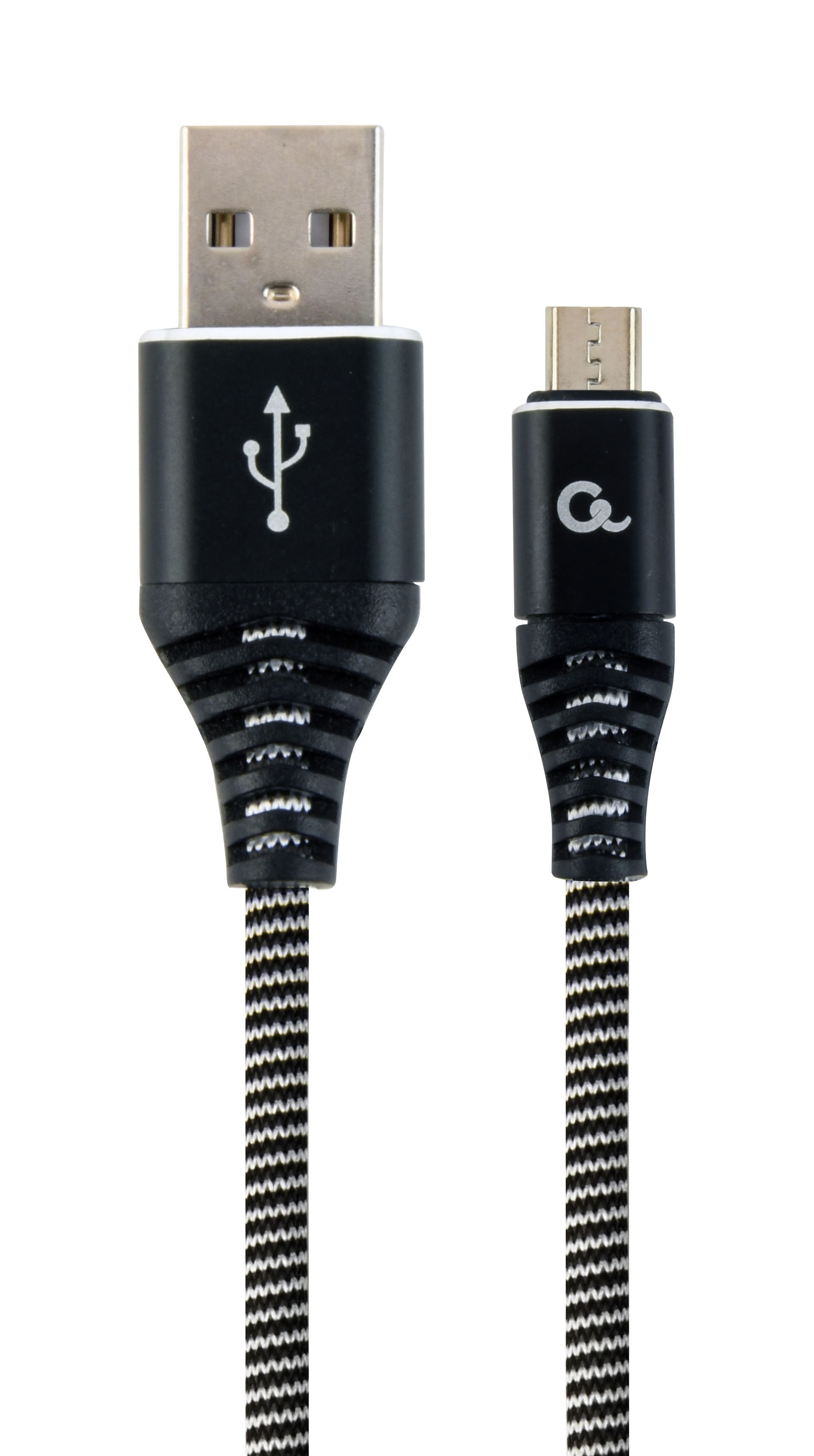 CABLU alimentare si date GEMBIRD, pt. smartphone, USB 2.0 (T) la Micro-USB 2.0 (T), 1m, premium, cablu cu impletire din bumbac, negru cu insertii albe, 
