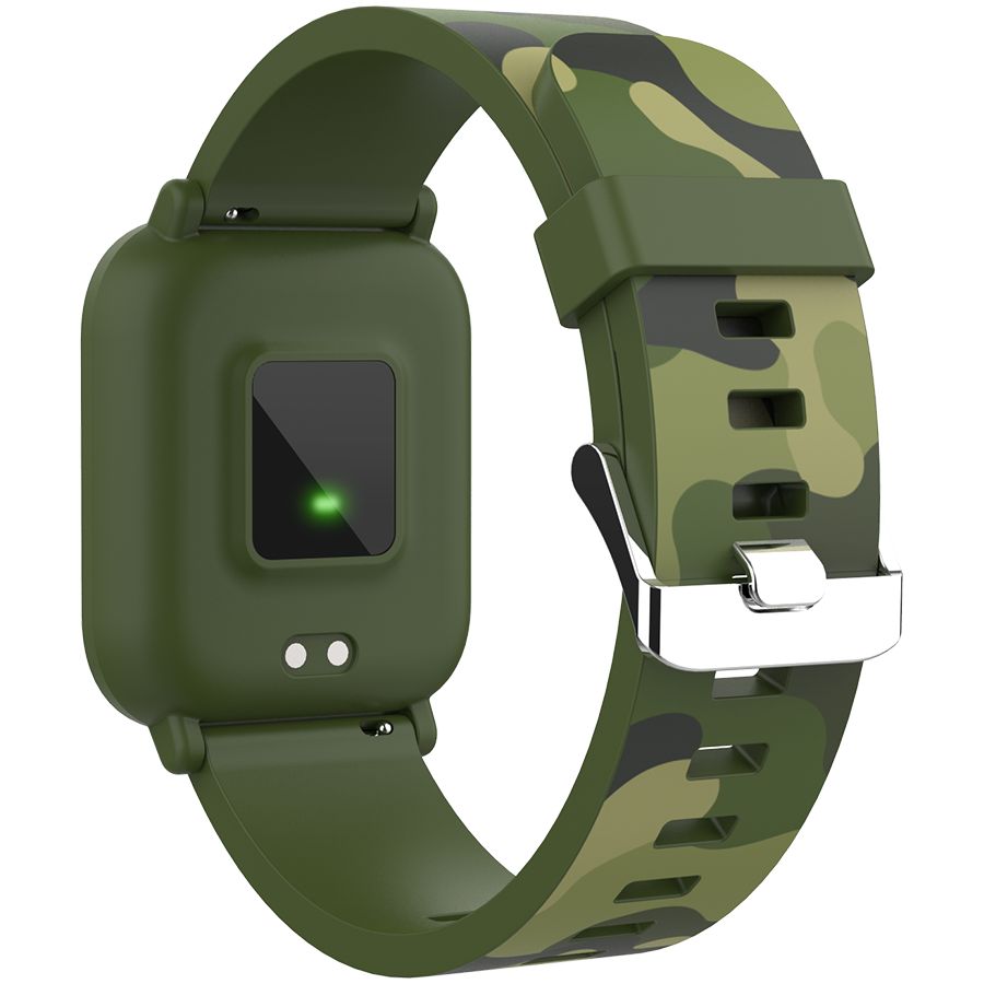 Teenager smart watch, 1.3 inches IPS full touch screen, green plastic body, IP68 waterproof, BT5.0, multi-sport mode, built-in kids game, compatibility with iOS and android, 155mAh battery, Host: D42x W36x T9.9mm, Strap: 240x22mm, 33g_3