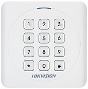 Cititor card cu tastatura Hikvision DS-K1801MK, citeste carduri MIFARE 13.56MHz, distanta citire: 50mm, comunicare: Wiegand 26/34 protocol, tastatura cu 12 butoane,  indicator LED de stare si alimentare; alimentare: 12VDC, IP65, dimensiuni: 87×87×13.3mm_5