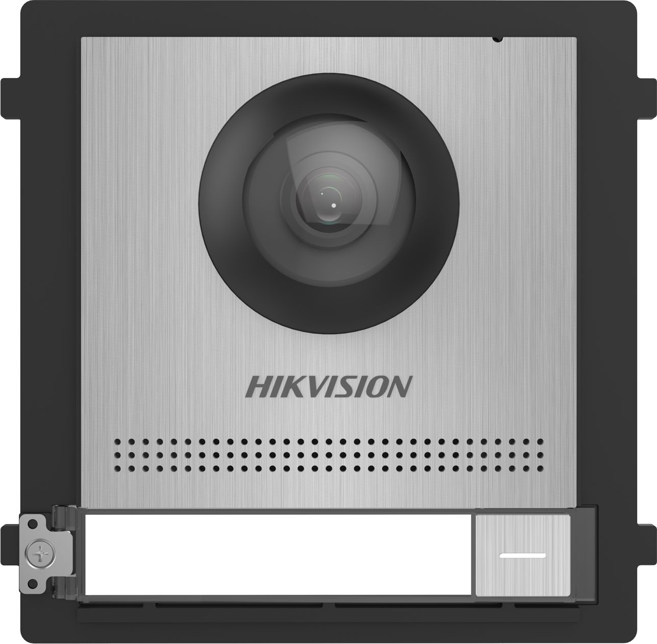 Panou.videointerfon modular de exterior Hikvision DS-KD8003-IME1/S; 1 xbuton apelare, camera video wide angle 180° Fish eye 2MP; permite conectarea pana la 8 submodule de extensie, conectare: TCP/IP, RTSP; customizare afisare nume; montaj aplicat sau ingropat (accesoriile demontaj nu sunt incluse)_1