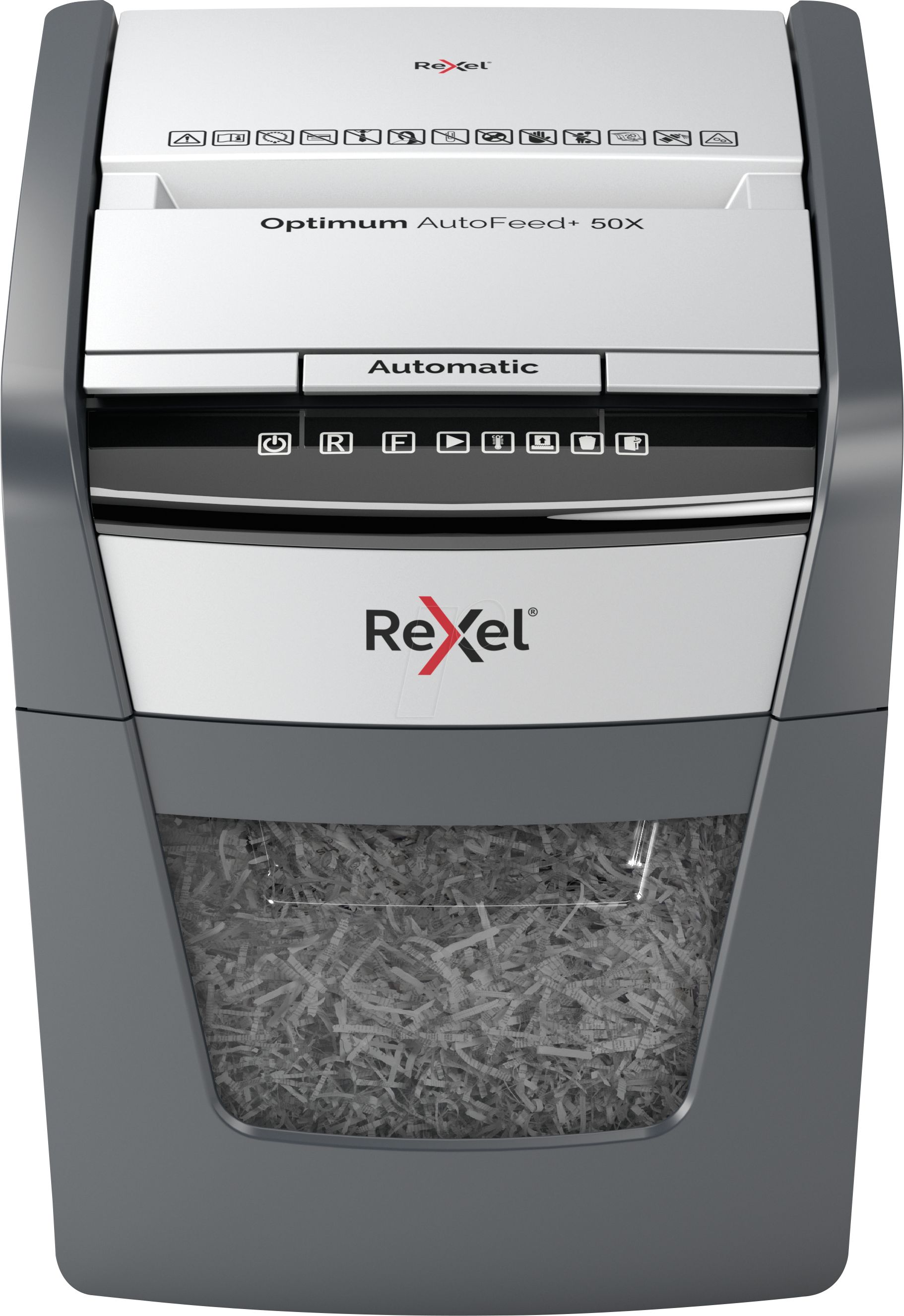 Rexel AutoFeed+ 50X shredder, P-4, cuts confetti cut (4x28mm), 50 sheets, 20 litre bin_1
