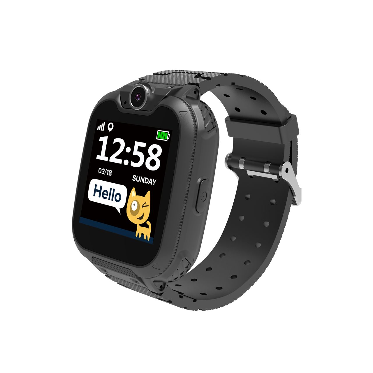 Kids smartwatch, 1.54 inch colorful screen, Camera 0.3MP, Mirco SIM card, 32+32MB, GSM(850/900/1800/1900MHz), 7 games inside, 380mAh battery, compatibility with iOS and android, Black, host: 54*42.6*13.6mm, strap: 230*20mm, 45g_1