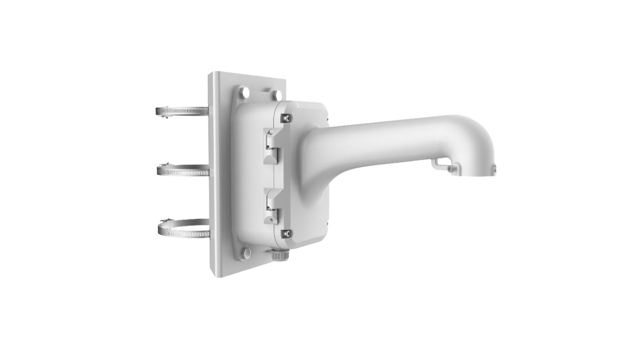 Suport de montaj pe stalp pentru camere PTZ DS-1604ZJ-BOX-POLE, material aliaj de aluminiu si metal, dimensiuni: 456.5 mm × 314 mm × 194.9 mm, greutate: 5.7 kg
