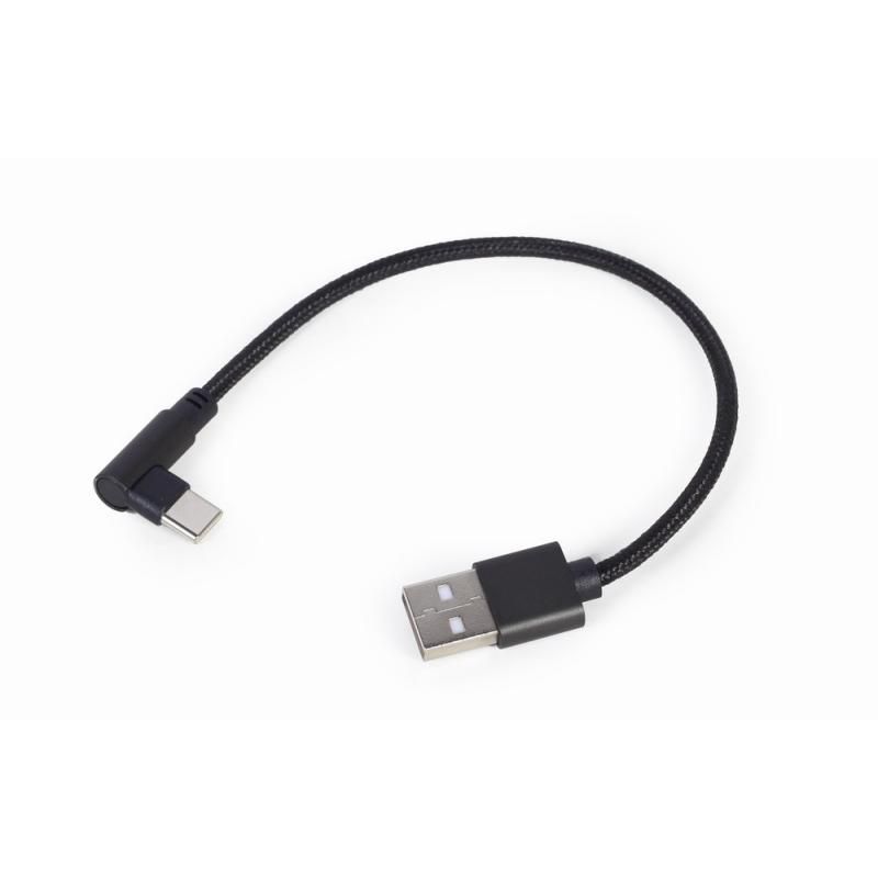 CABLU alimentare si date GEMBIRD, pt. smartphone, USB 2.0 (T) la USB 2.0 Type-C (T) 90 grade, 0.2m, negru, 