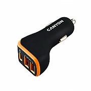 CANYON Universal 3xUSB car adapter, Input 12V-24V, Output DC USB-A 5V/2.4A(Max) + Type-C PD 18W, with Smart IC, Black+Orange with rubber coating, 71*39*26.2mm, 0.028kg_1