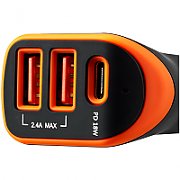 CANYON Universal 3xUSB car adapter, Input 12V-24V, Output DC USB-A 5V/2.4A(Max) + Type-C PD 18W, with Smart IC, Black+Orange with rubber coating, 71*39*26.2mm, 0.028kg_4