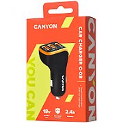 CANYON Universal 3xUSB car adapter, Input 12V-24V, Output DC USB-A 5V/2.4A(Max) + Type-C PD 18W, with Smart IC, Black+Orange with rubber coating, 71*39*26.2mm, 0.028kg_5