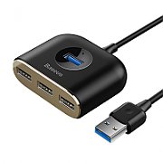 4-in-1 Baseus Square Round USB Adapter, HUB USB 3.0 to 1x USB 3.0 + 3x USB 2.0, 1m black_4