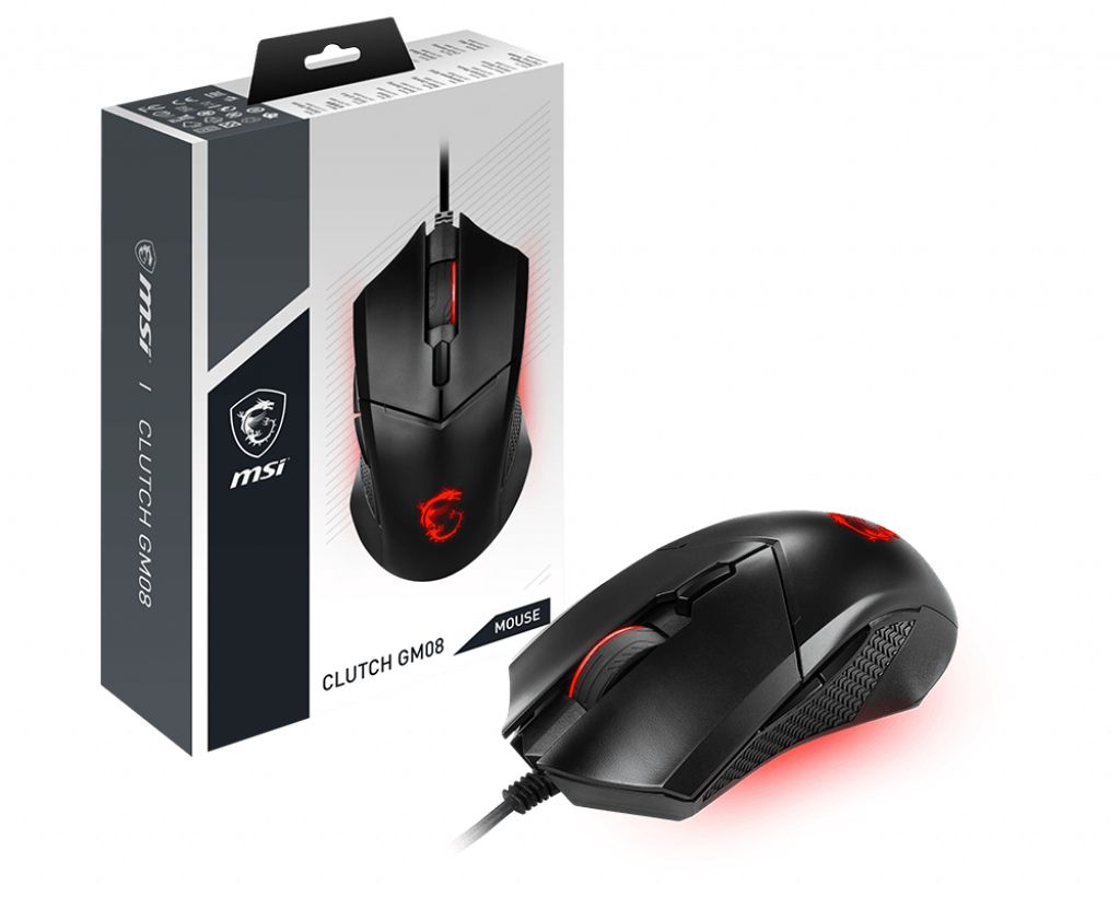MSI CLUTCH GM08 Optical Gaming Mouse '4200 DPI Optical Sensor, 6 Programmable button, Symmetrical design, Durable switch with 10+ Million Clicks, Weight Adjustable, Red LED'_1